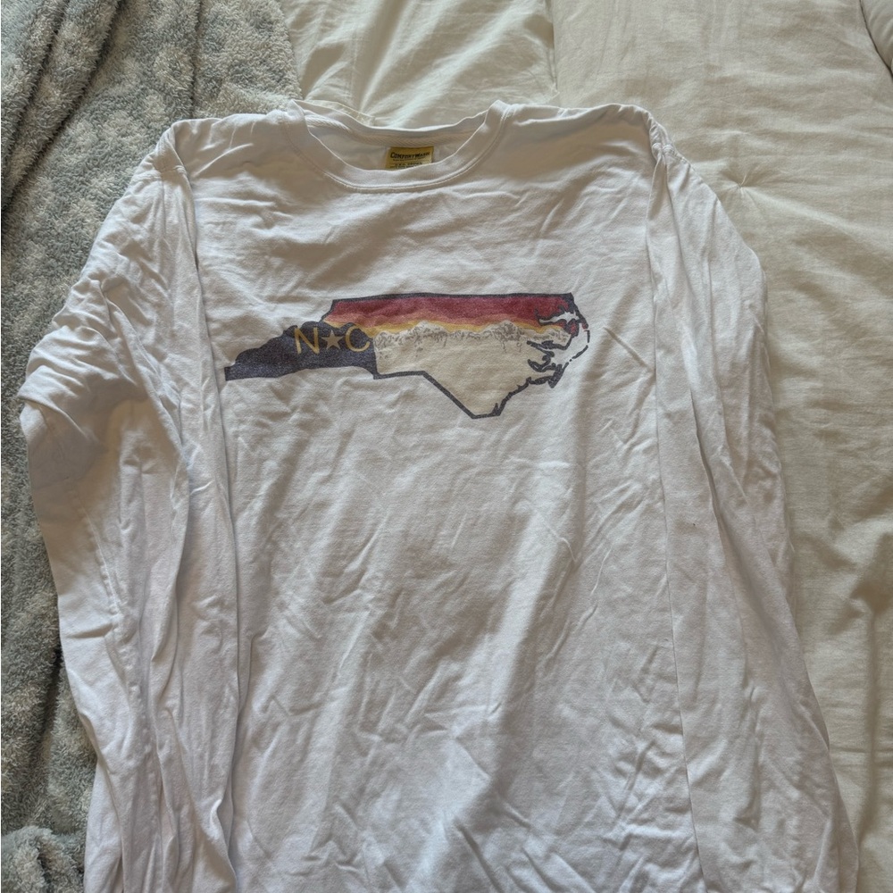 White Long Sleeve Shirt with North Carolina Graphic